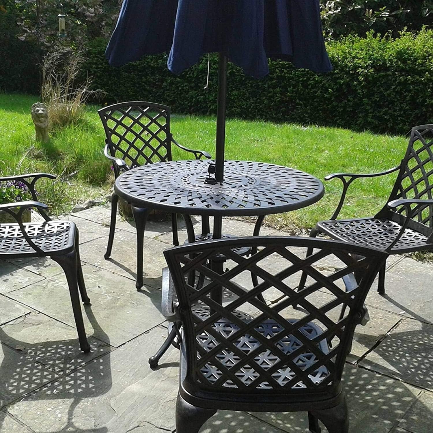 Round Cast Aluminium Garden Table Set 4 Chairs Weatherproof Metal