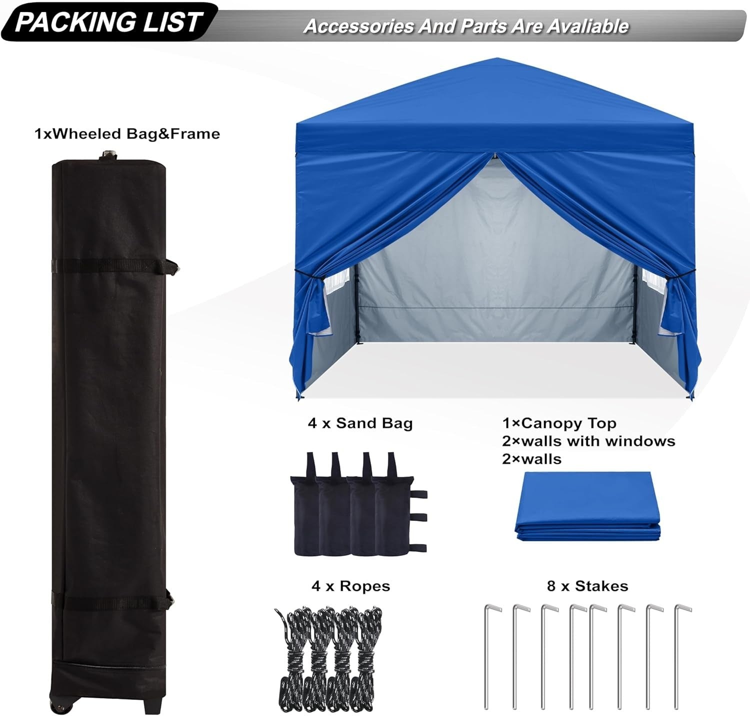 3x3M Blue Pop Up Gazebo With 4 Church Windows Waterproof Outdoor Tent