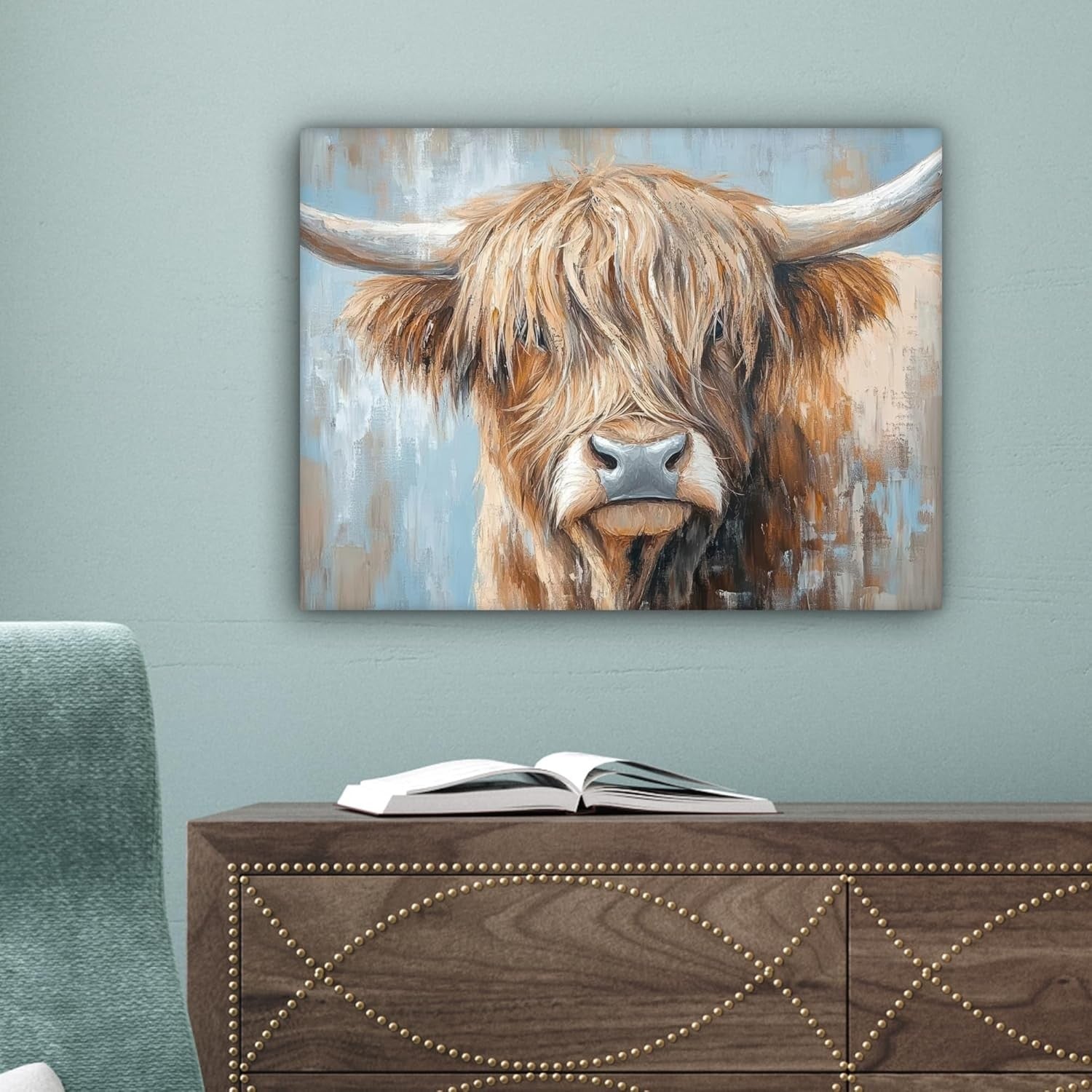 Highland Cow Canvas Wall Art 40x30cm Framed Rustic Farm Print