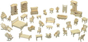 Wooden Dollhouse Furniture Set - 34 Pieces Miniature DIY Kit, Paintable