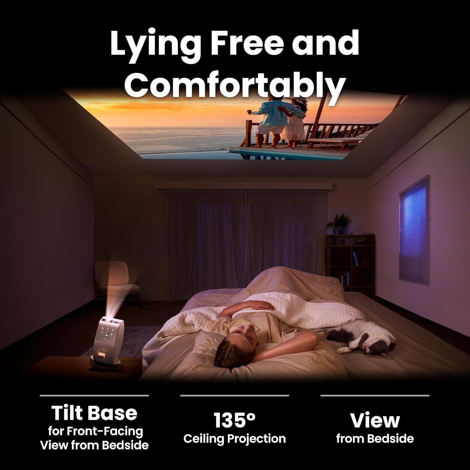 1080P Laser Portable Projector 500 ANSI Google TV Netflix Ceiling
