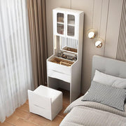 3-in-1 Vanity Desk Makeup Table w/Mirror, Drawers, Light, Storage Stool