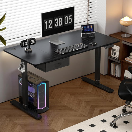 Electric Standing Desk 140x60cm w/Drawer, USB Port & Memory Control Black