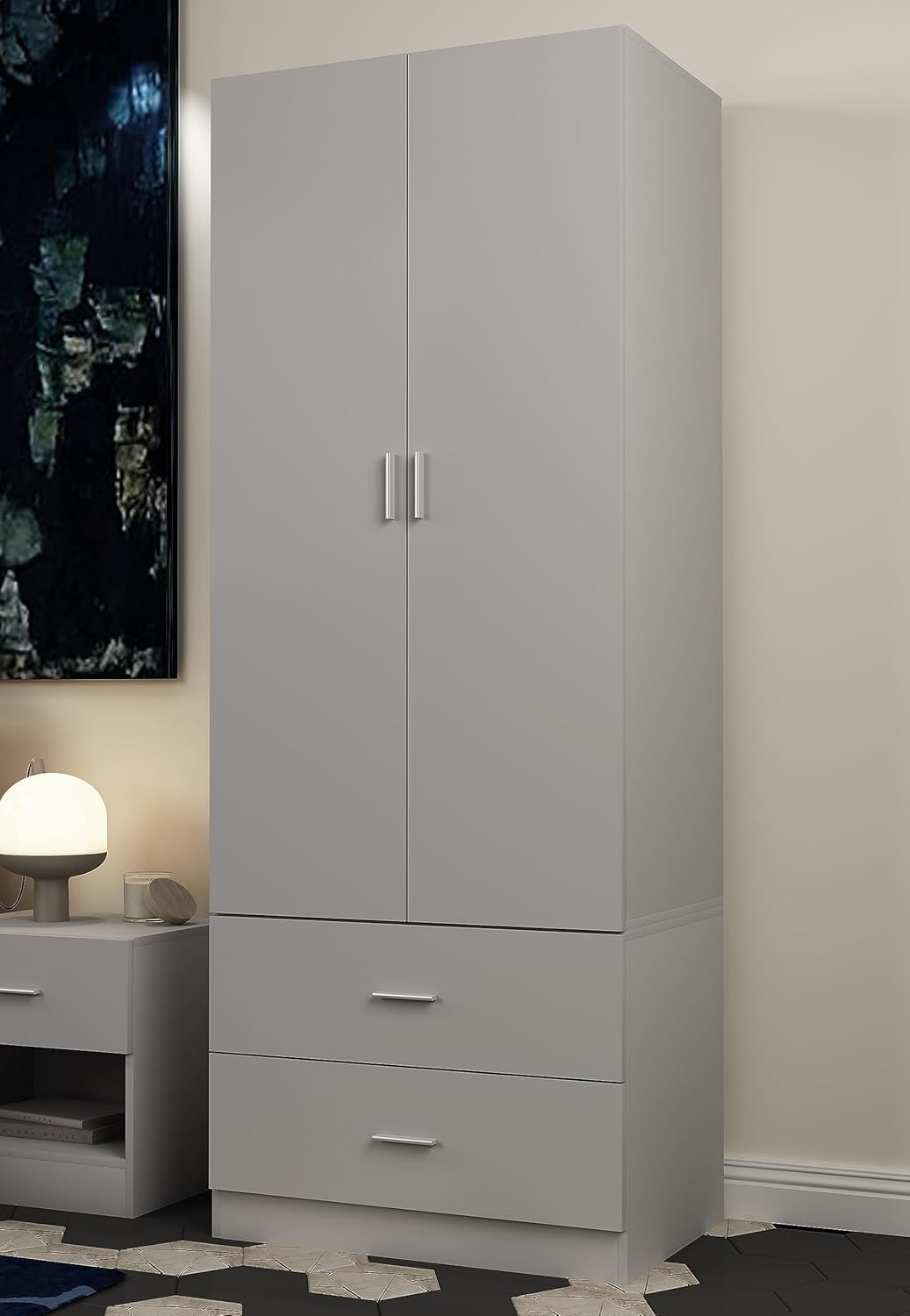 Kids Wooden Wardrobe with 2 Drawers & Hanging Bar – Durable Storage Unit