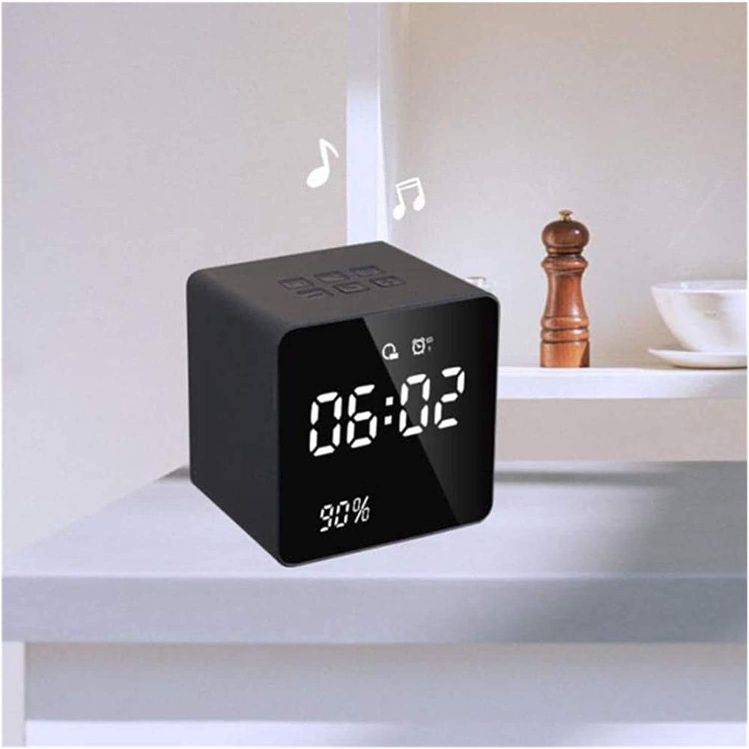 Black Digital Alarm Clock Bright LED Display Snooze Bedside Cube Design