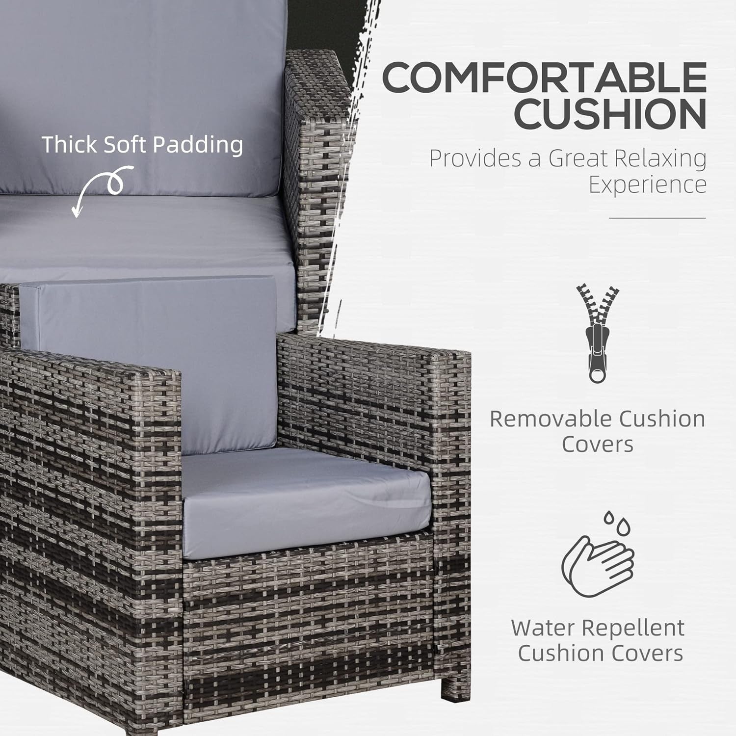 Rattan Garden Armchair with Cushion Grey Outdoor Patio Lounge Single Seater