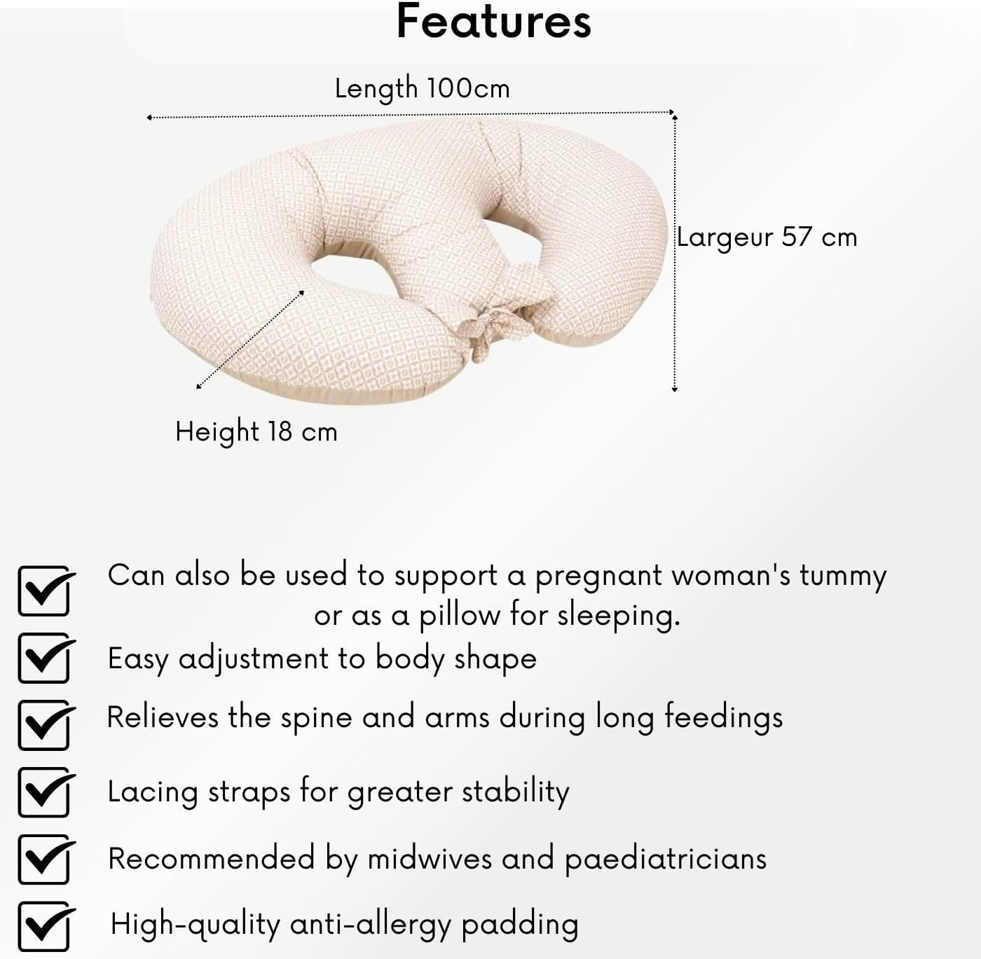Twin Nursing Pillow Breastfeeding Support Cushion OEKO-TEX Cotton Cover