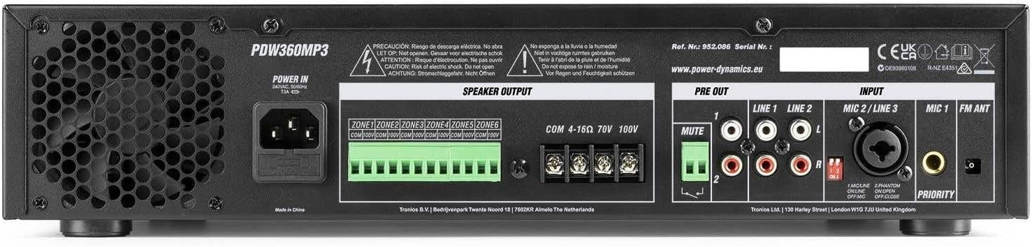 360W 6-Zone PA Mixer Amplifier 100V Bluetooth USB SD FM