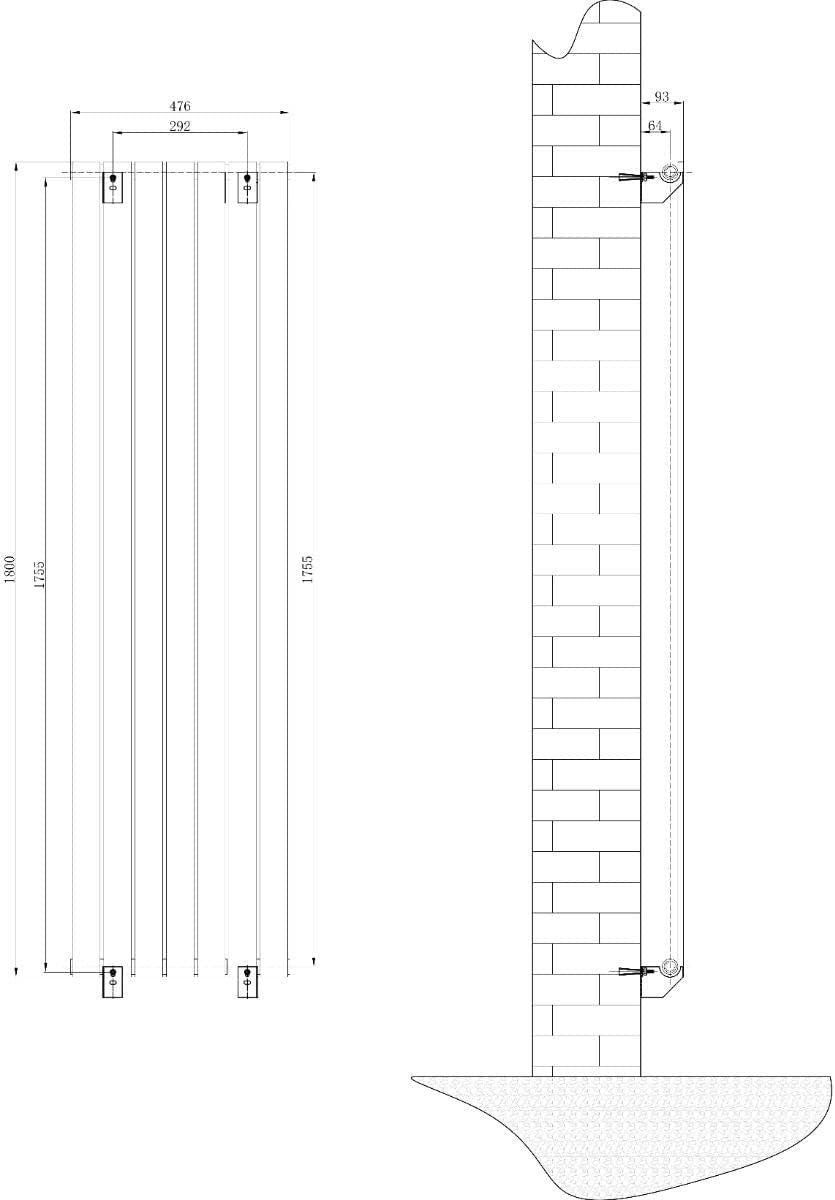 Vertical Flat Panel Radiator Black Double Column 1200x476mm High Heat