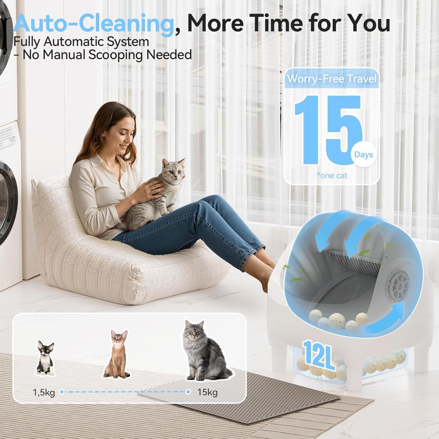 90L Smart Cat Litter Robot App Control Auto Cleaning Multi Cat Tray