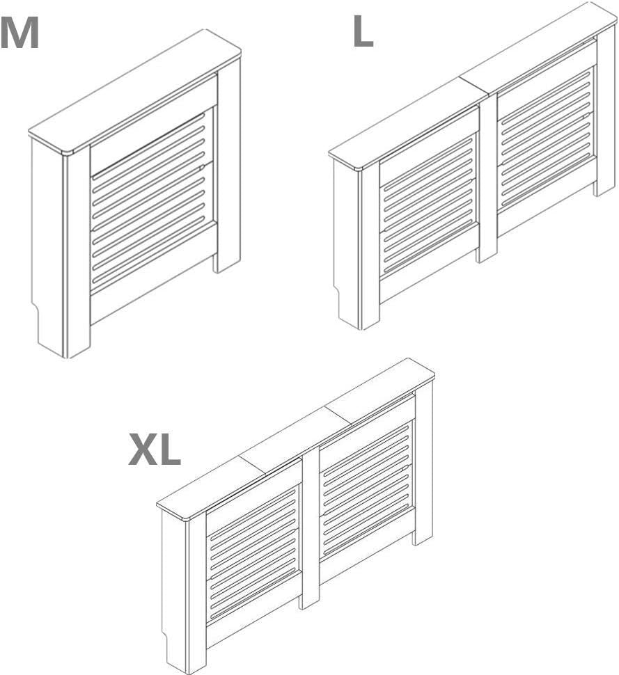Modern White Radiator Cover MDF Cabinet 109cm Horizontal Slat Decorative Unit