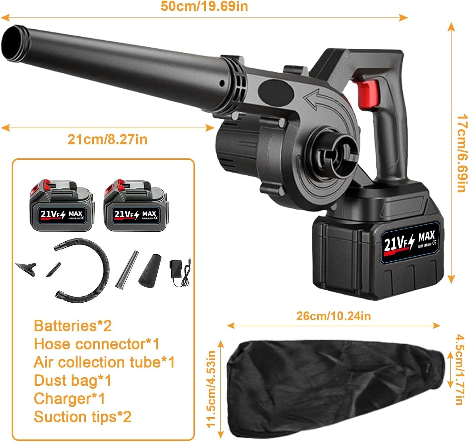 21V Cordless Leaf Blower Vacuum Dual Battery Lightweight Garden Cleaner