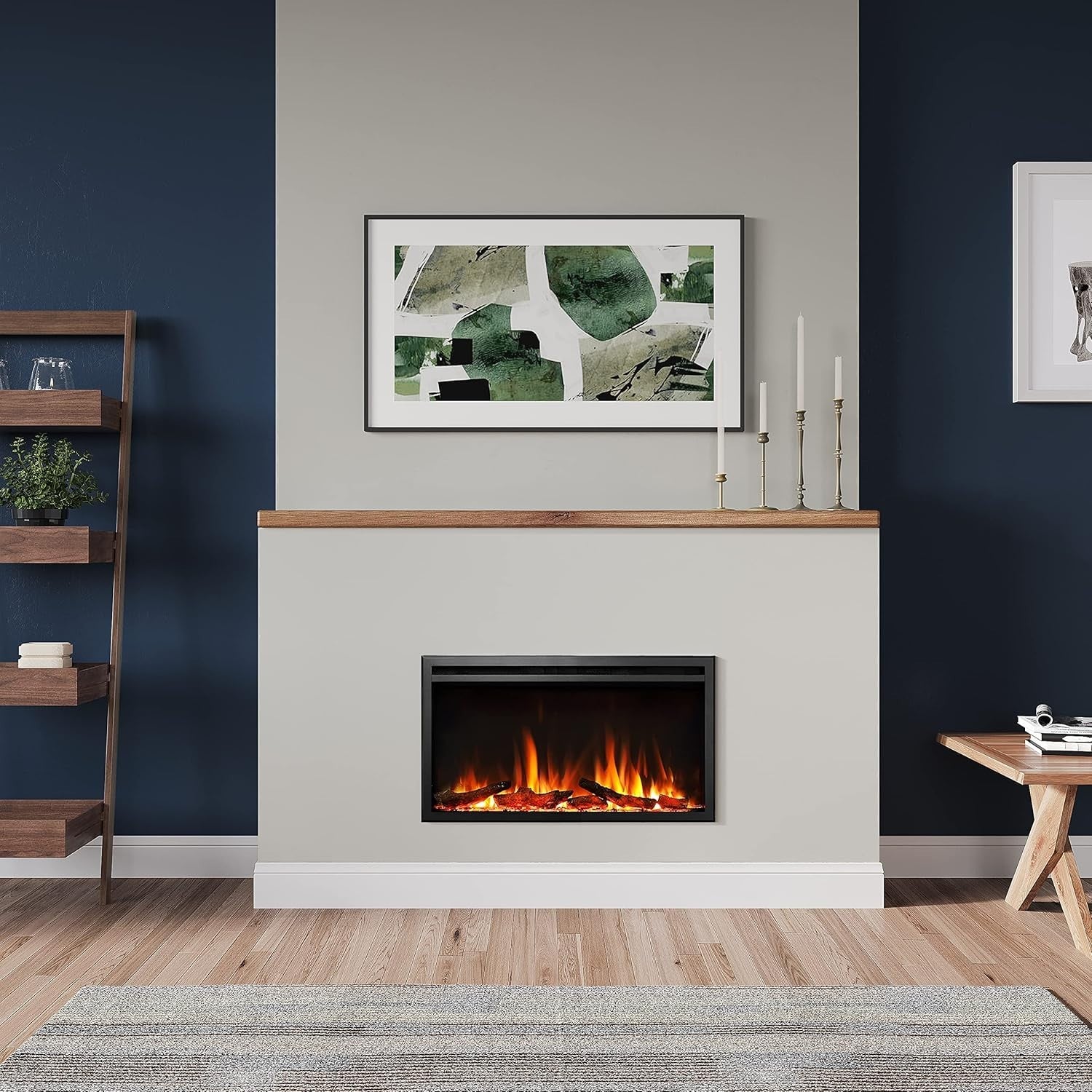 33” Slim Recessed Electric Fireplace Media Wall Heater Multi Flame Remote