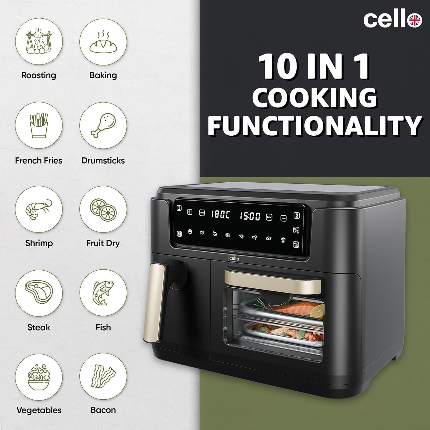 11L Dual Zone Air Fryer 2400W | 3.5L + 7.5L Drawers | 8-in-1 | Sage Black