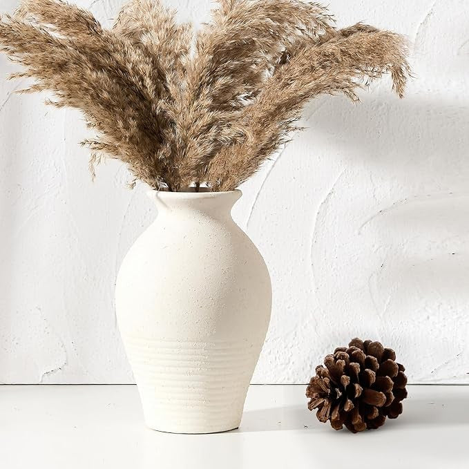 Rustic Farmhouse Ceramic Vase 9.2in Whitewashed Terracotta Home Decor