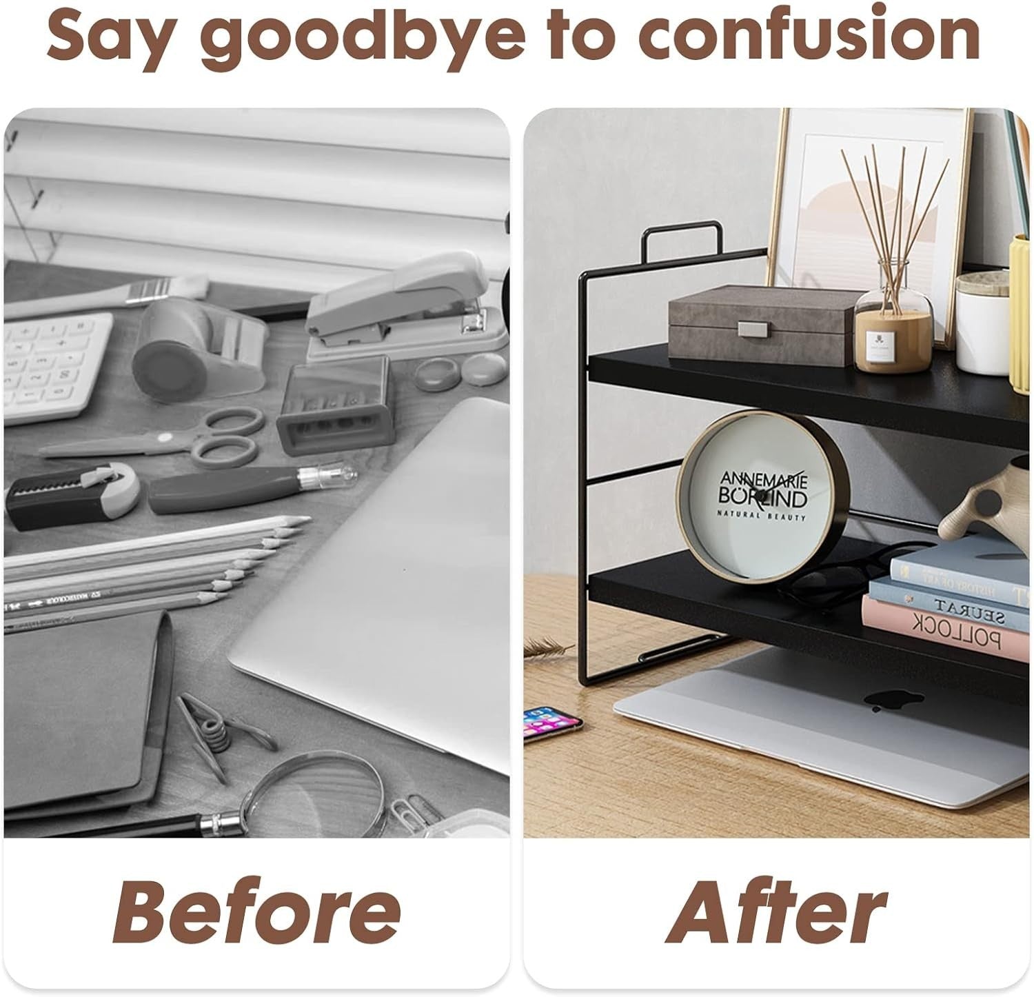 3-Tier Desktop Shelf Organiser – Adjustable Tabletop Storage Rack