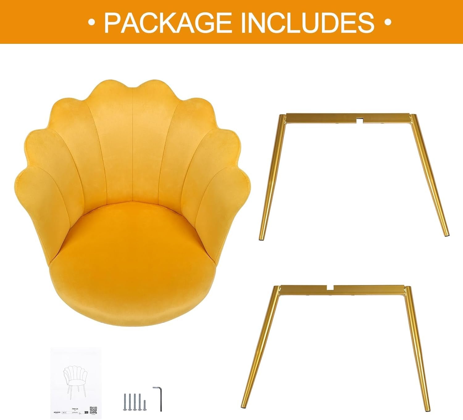 Velvet Vanity Chair Shell Back Gold Metal Legs Yellow