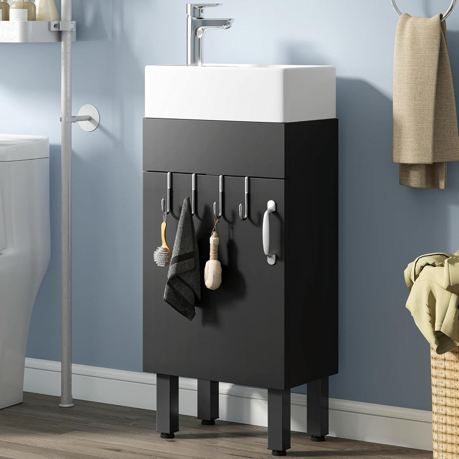 Under Sink Bathroom Vanity Cabinet with Basin & Storage 86.5cm Black