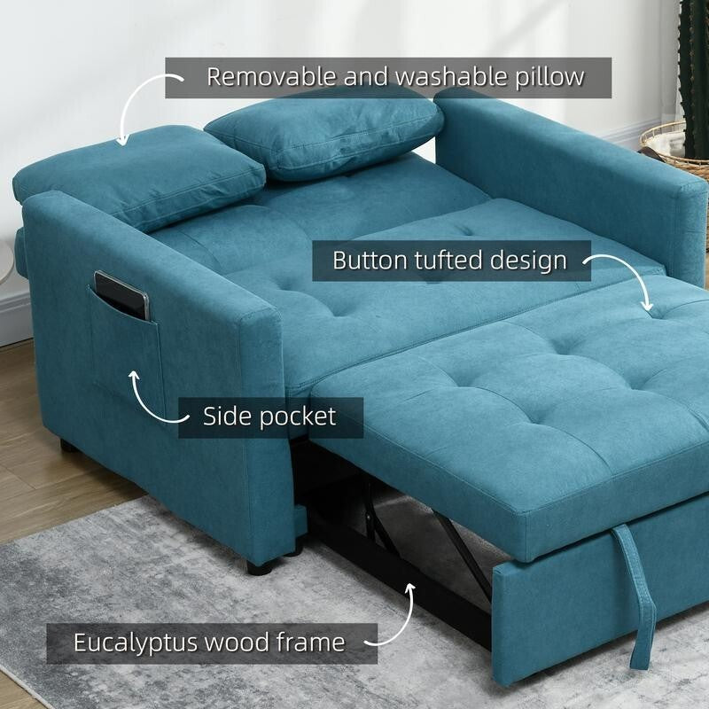 2 Seater Sofa Bed w/ Cushions, Pockets & Click-Clack Frame – Guest Room Use