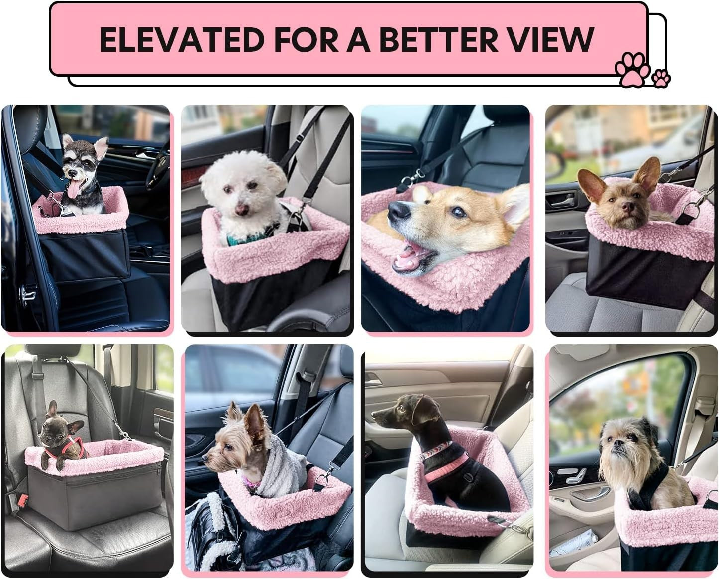 Raised Dog Booster Car Seat Metal Frame Pet Carrier Bed Up to 20lbs