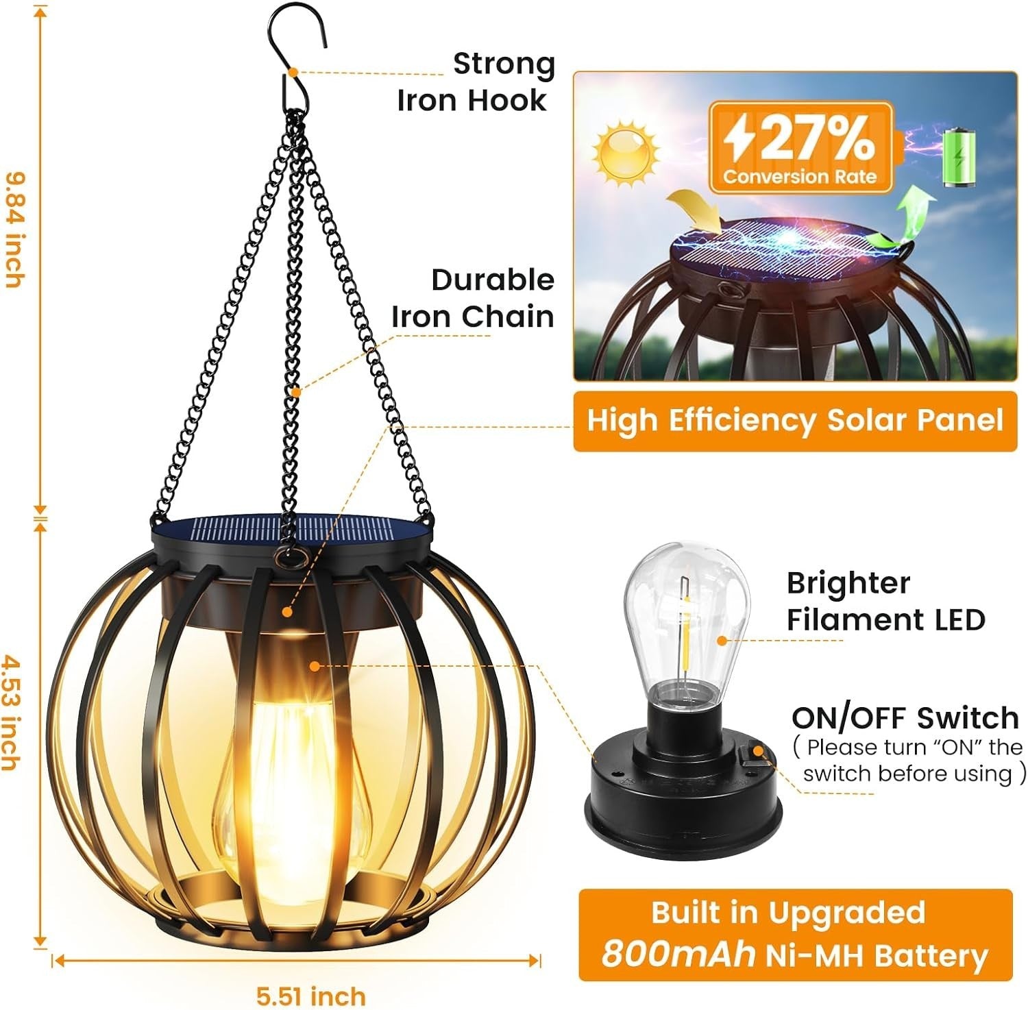 4-Pack Hanging Solar Lanterns Outdoor Waterproof Metal Garden Lights