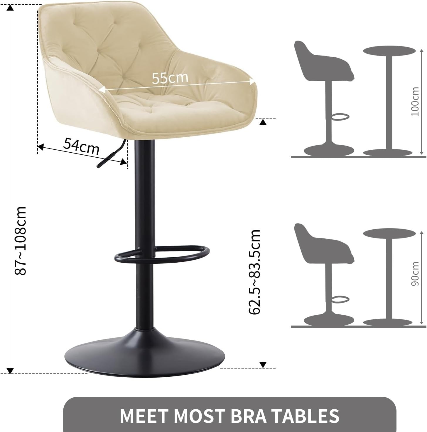 Beige Swivel Bar Stools Set of 2 Height Adjustable Counter Chairs