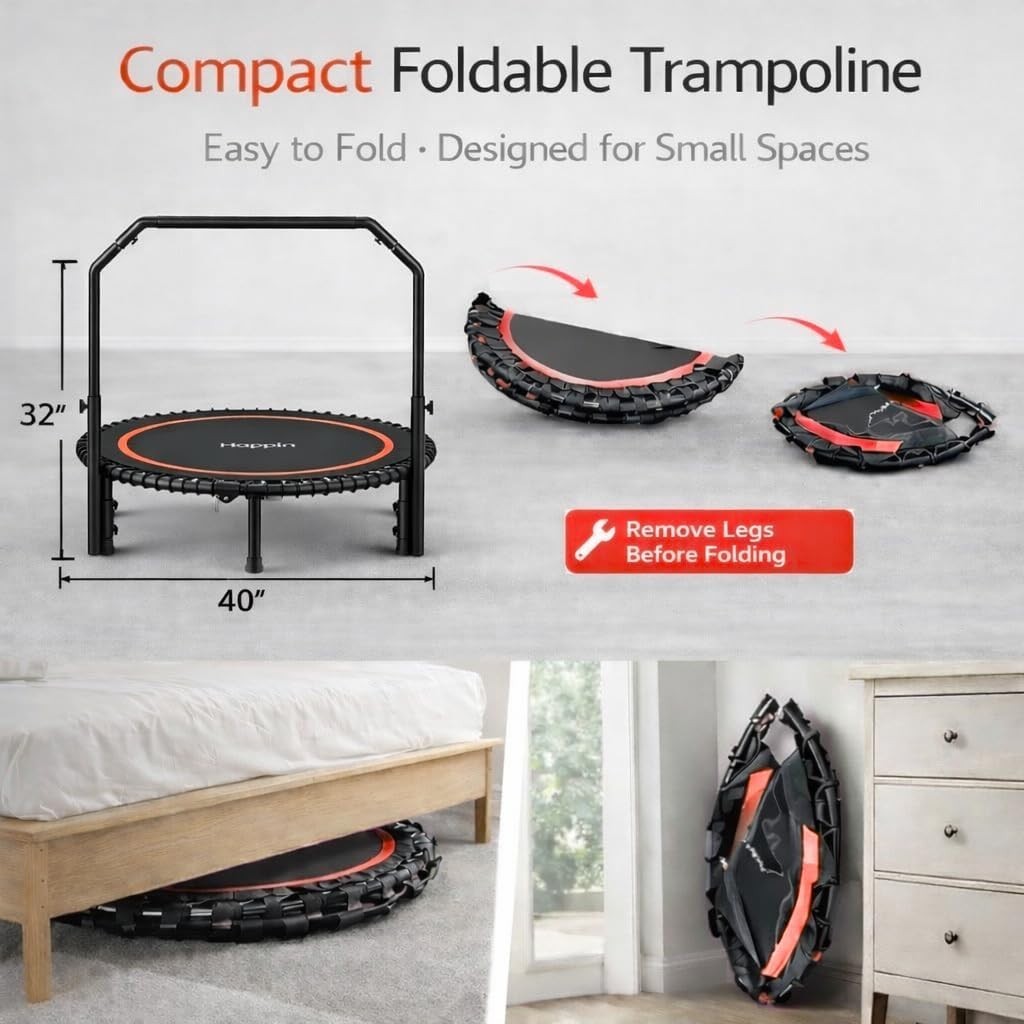 Red 40in Foldable Exercise Rebounder Quiet Indoor Trampoline 220LB
