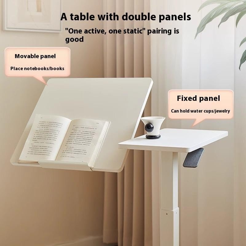 Height Adjustable Overbed Table Pneumatic Lift Split Top Laptop Desk White