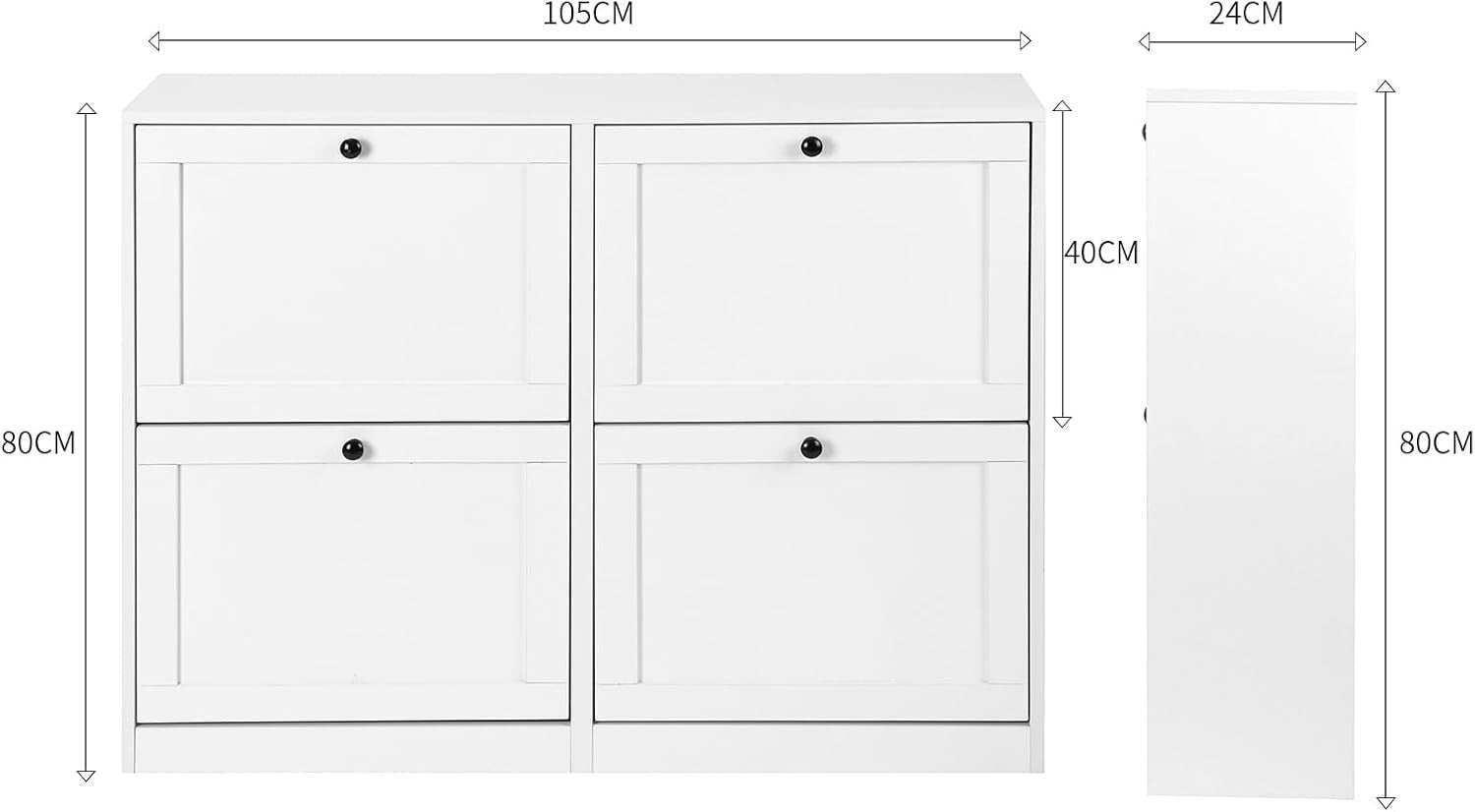 White 4-Drawer Shoe Cabinet Cupboard w/ Adjustable Shelf & Anti-Tip 105cm