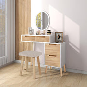 Rosewood Vanity Table Set Oval Mirror 3 Light Modes Makeup Desk 2 Drawers