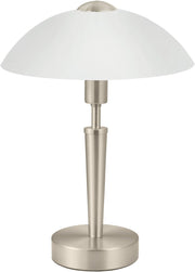 Touch Dimmer Table Lamp Matt Nickel Metal White Glass Bedside Light