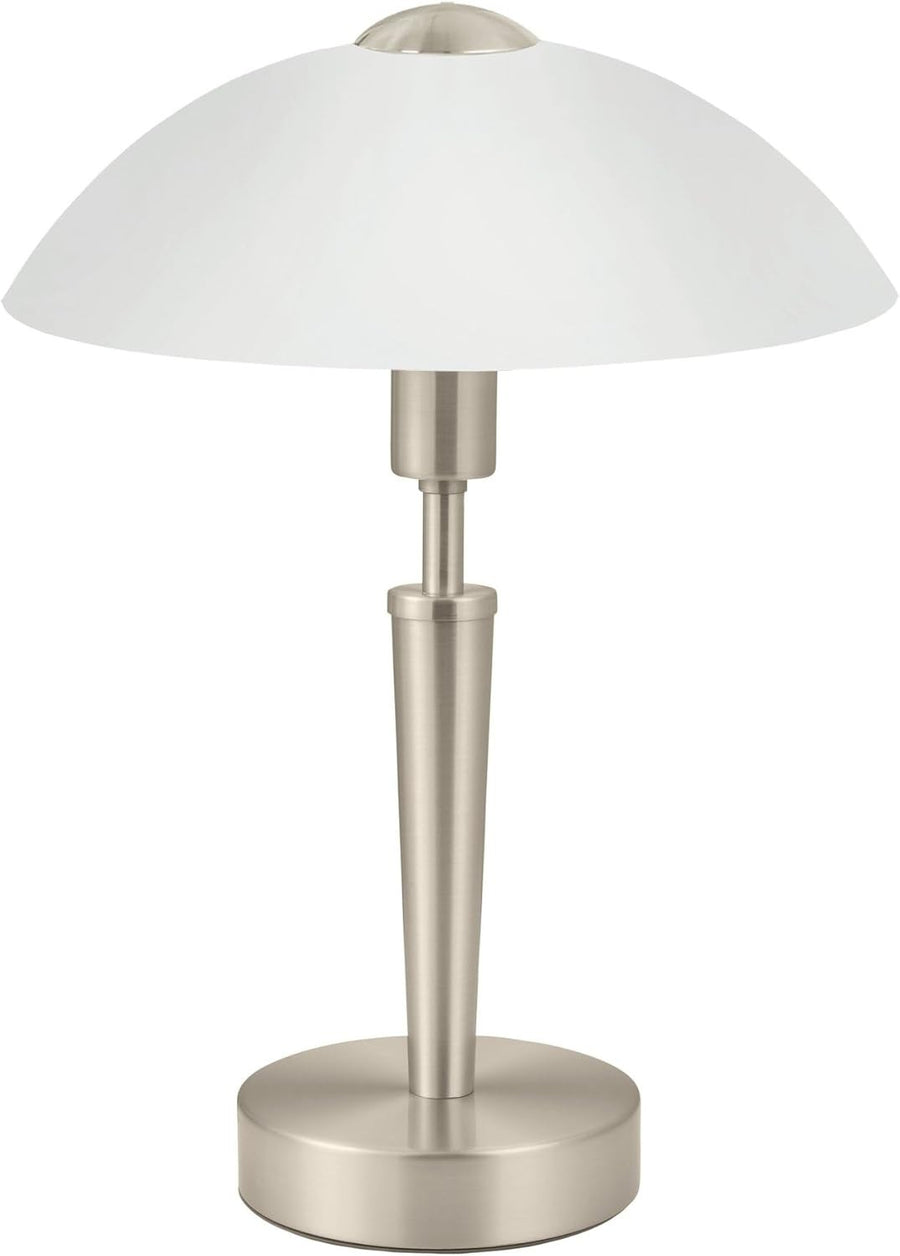 Touch Dimmer Table Lamp Matt Nickel Metal White Glass Bedside Light