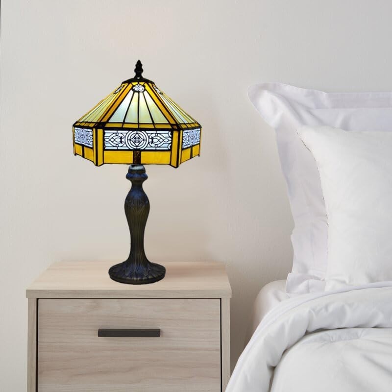 Antique Tiffany Table Lamp Stained Glass Hexagon Shade for Living Room