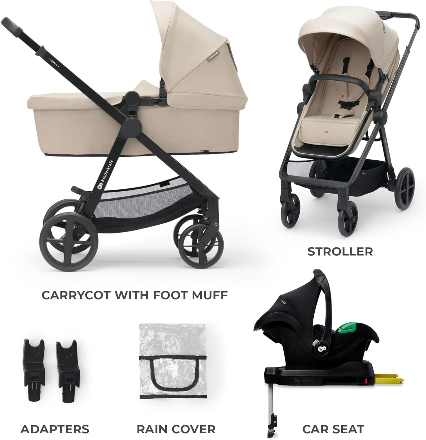 4 in 1 Baby Travel System 22kg, Foldable Pram, Car Seat Included
