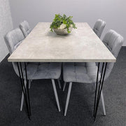 Grey Dining Table Set with 4 Velvet Chairs – Hairpin Legs Modern 4 Seater