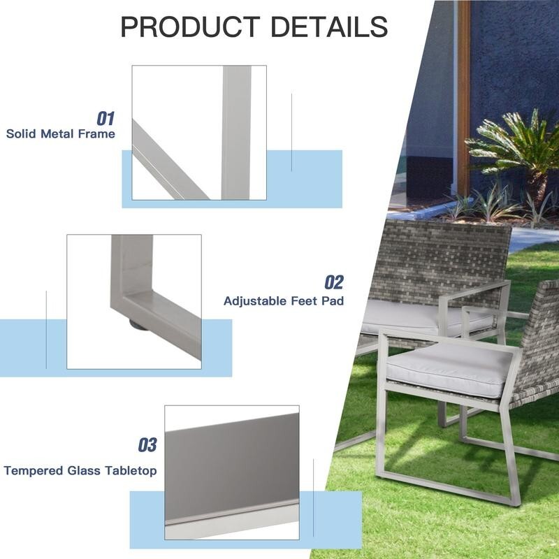 4 Seater Rattan Garden Furniture Set Sofa Chairs Coffee Table Grey Patio