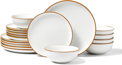 18pc Ceramic Dinner Set Plates Bowls Scratch Resistant Microwave Dishwasher