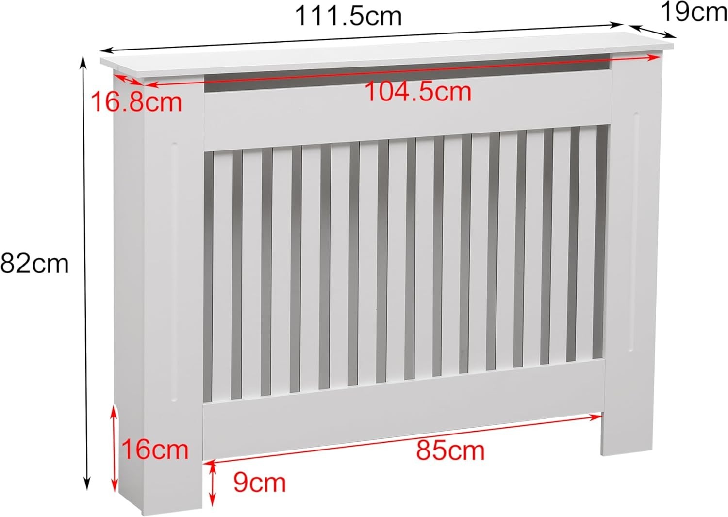 Medium White Radiator Cover MDF Slatted Grill Cabinet – Decorative Heater Shelf