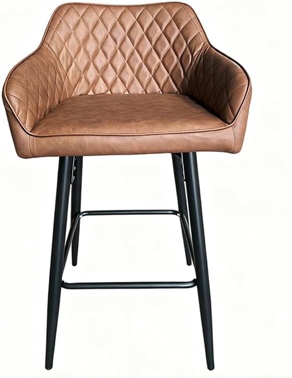 PU Leather Bar Stools with Armrest & Footrest – Brown L-Shape
