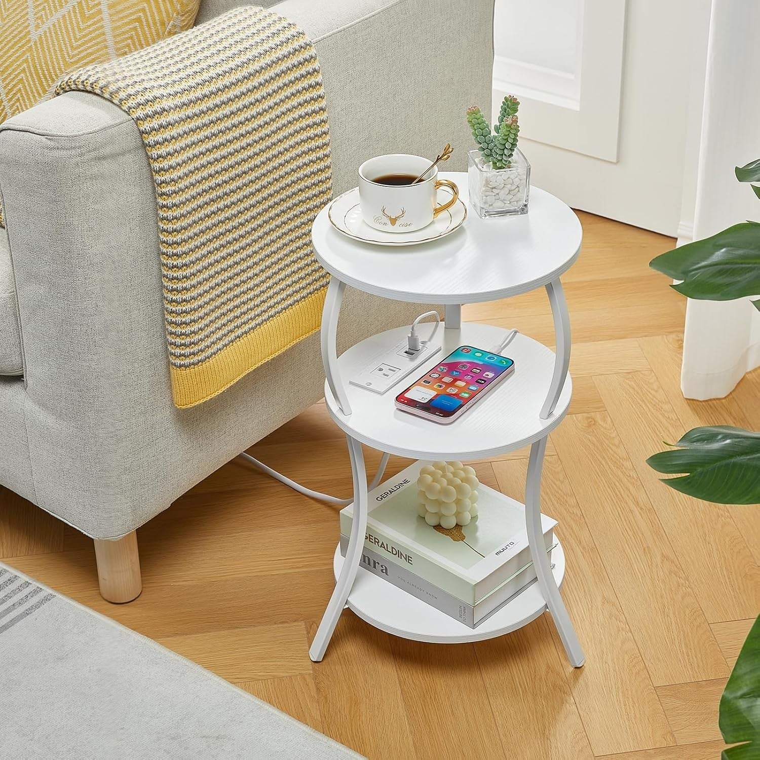 3-Tier Round Side Table with Storage Shelves – Sturdy, Stylish & Space-Saving