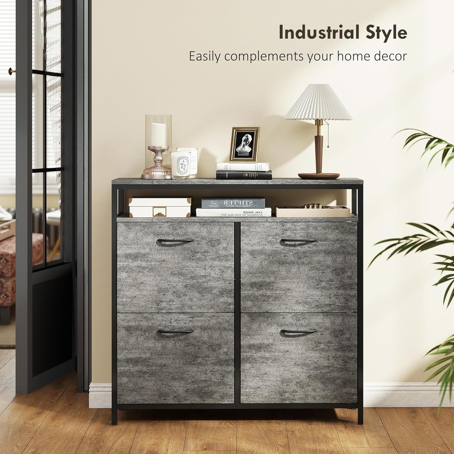 Slim Industrial Shoe Cabinet 4 Flip Drawers Hallway Storage 98x24x95cm
