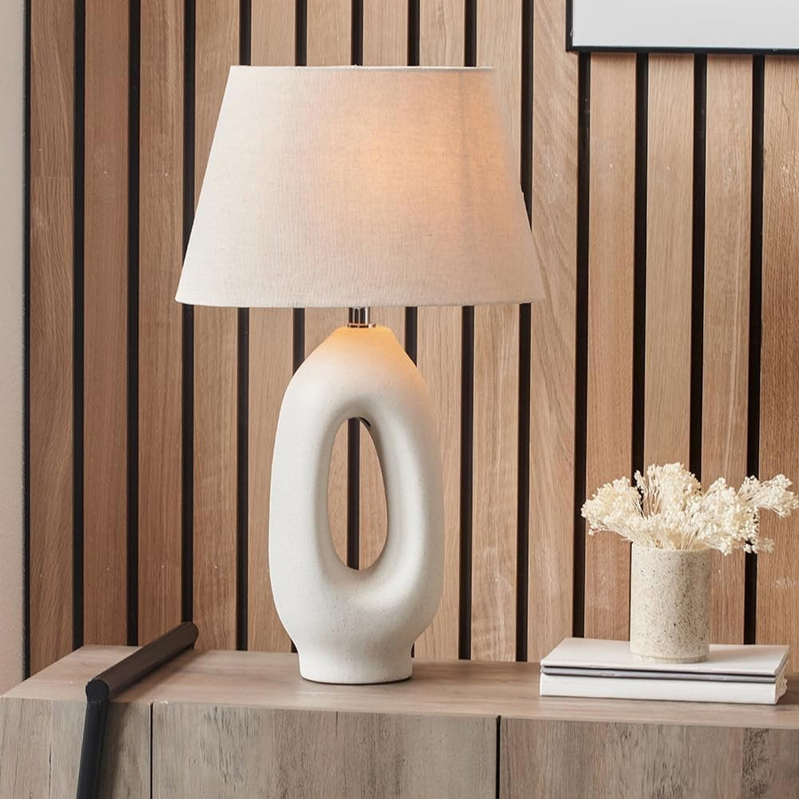 Boho Ceramic Table Lamp with Natural Cotton Shade – Tall & Stylish