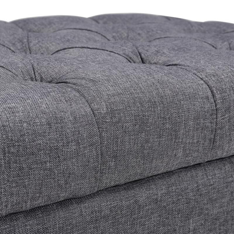 Grey Linen Ottoman Bench 2-Seater Tufted Entryway Seat with Storage