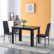 4 Chair Black Dining Table Set PU Leather Small Space Kitchen 110cm