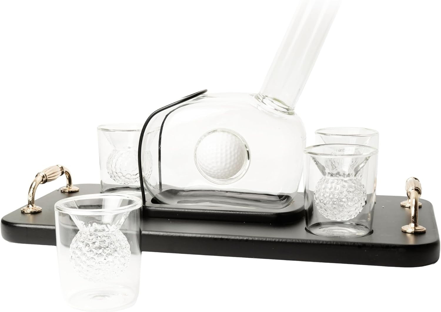 Luxury Golf Club Decanter Set with 4 Ball Glasses & Wood Base 750ml Gift