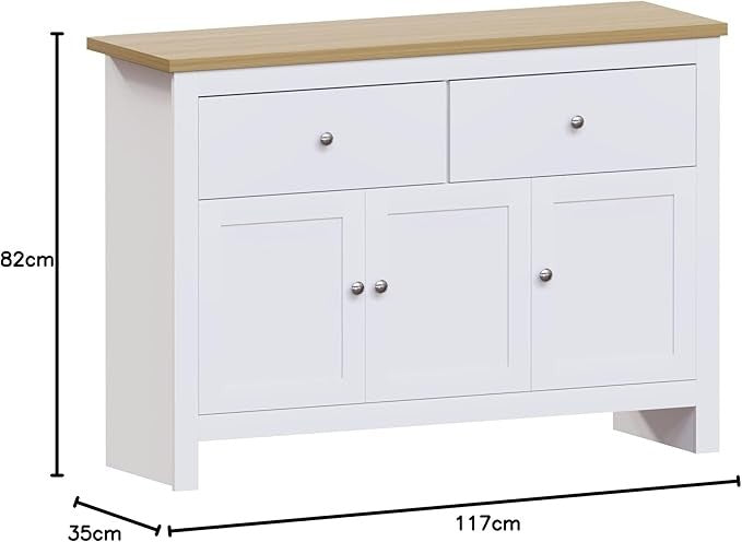White & Oak Sideboard Cabinet Buffet Table with 2 Drawers & 3 Cupboard Doors