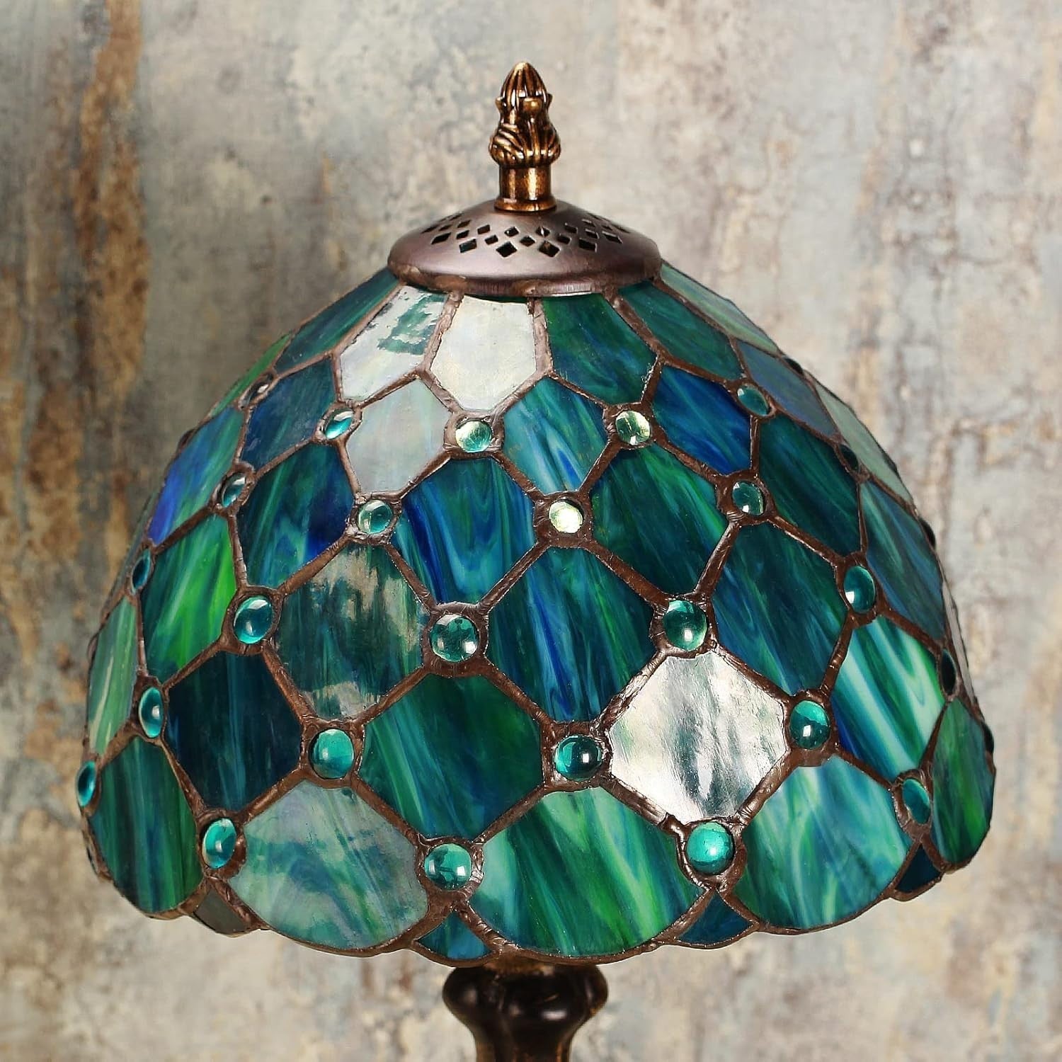 Handmade Stained Glass Table Lamp Vintage Style Bedside Light Warm Glow