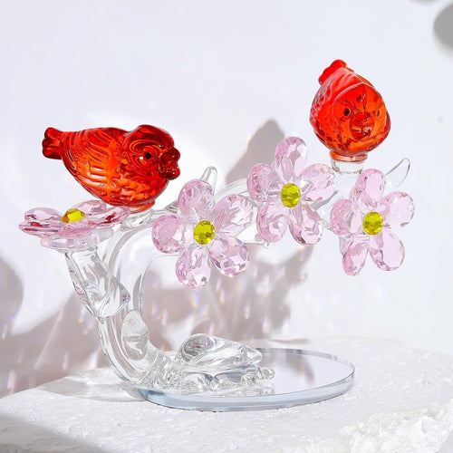 Crystal Birds & Flowers Figurine Ruby Anniversary Wedding Gift Collectible Decor