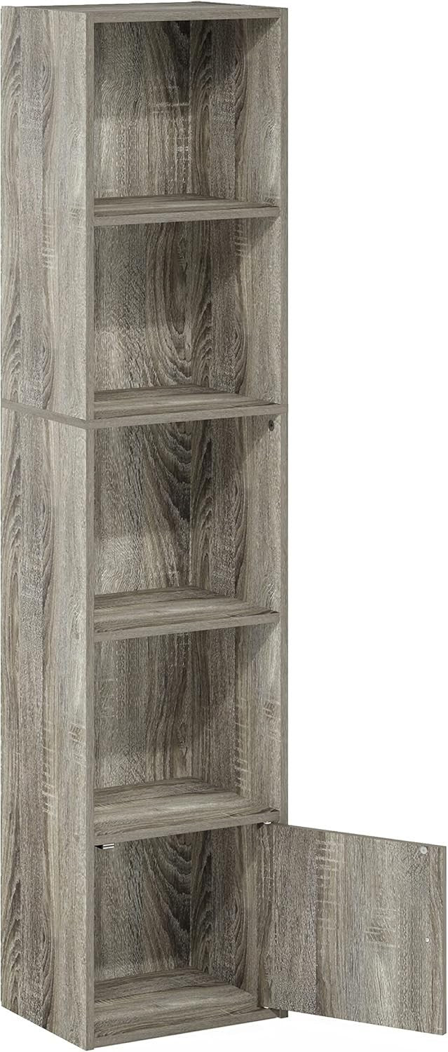 5-Tier French Oak Bookshelf with Cabinet Storage Modern Display Shelf