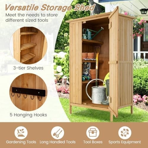 5x3FT Wooden Garden Shed Outdoor Tool Cabinet with Shelves & Lockable Door